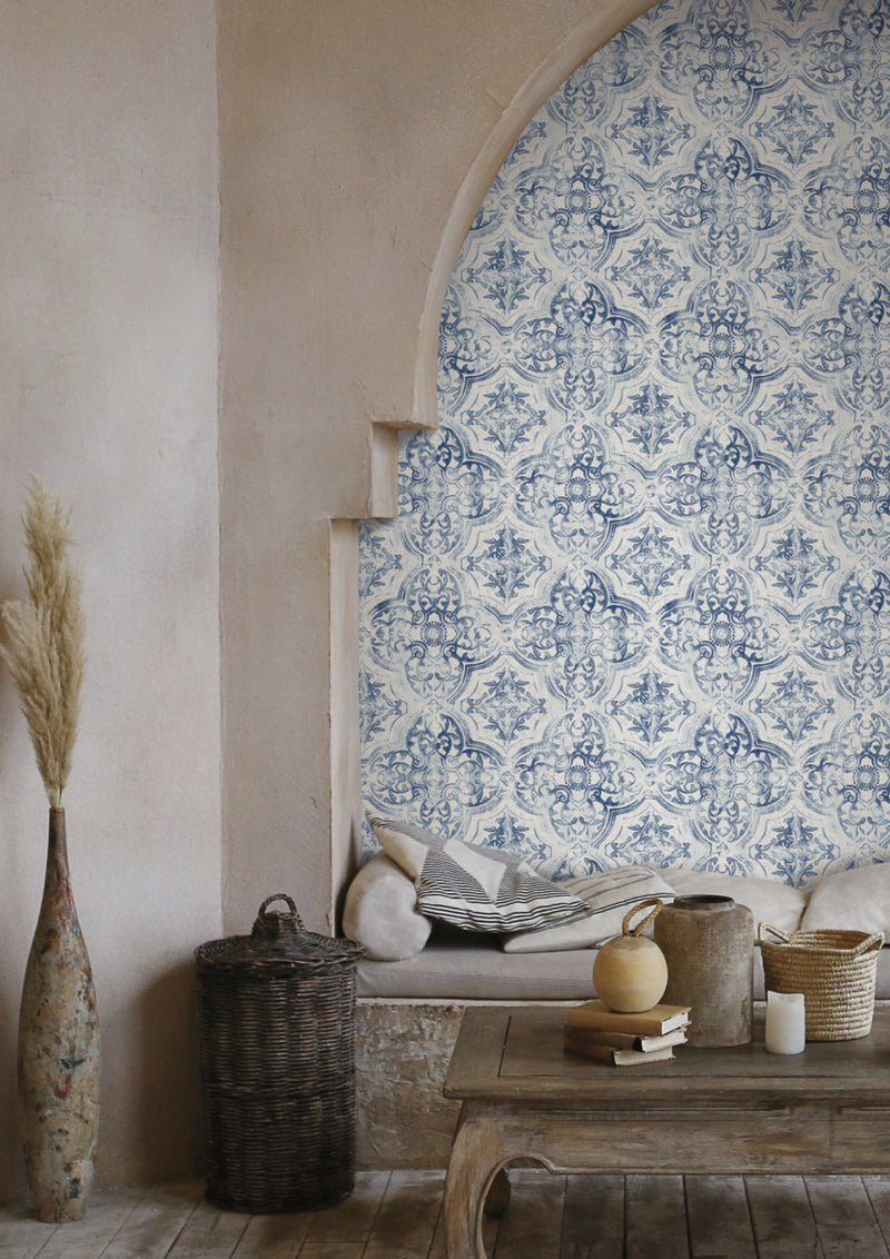 media image for Quartet Wallpaper in White/Blue from the Mediterranean Collection by York Wallcoverings 269