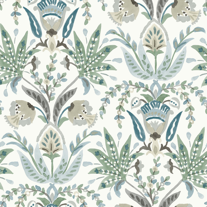 media image for sample seaside jacobean wallpaper in white green blue from the mediterranean collection by york wallcoverings 1 26