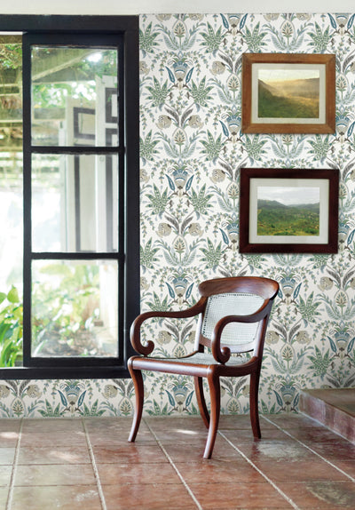product image for Seaside Jacobean Wallpaper in White/Green/Blue from the Mediterranean Collection by York Wallcoverings 50