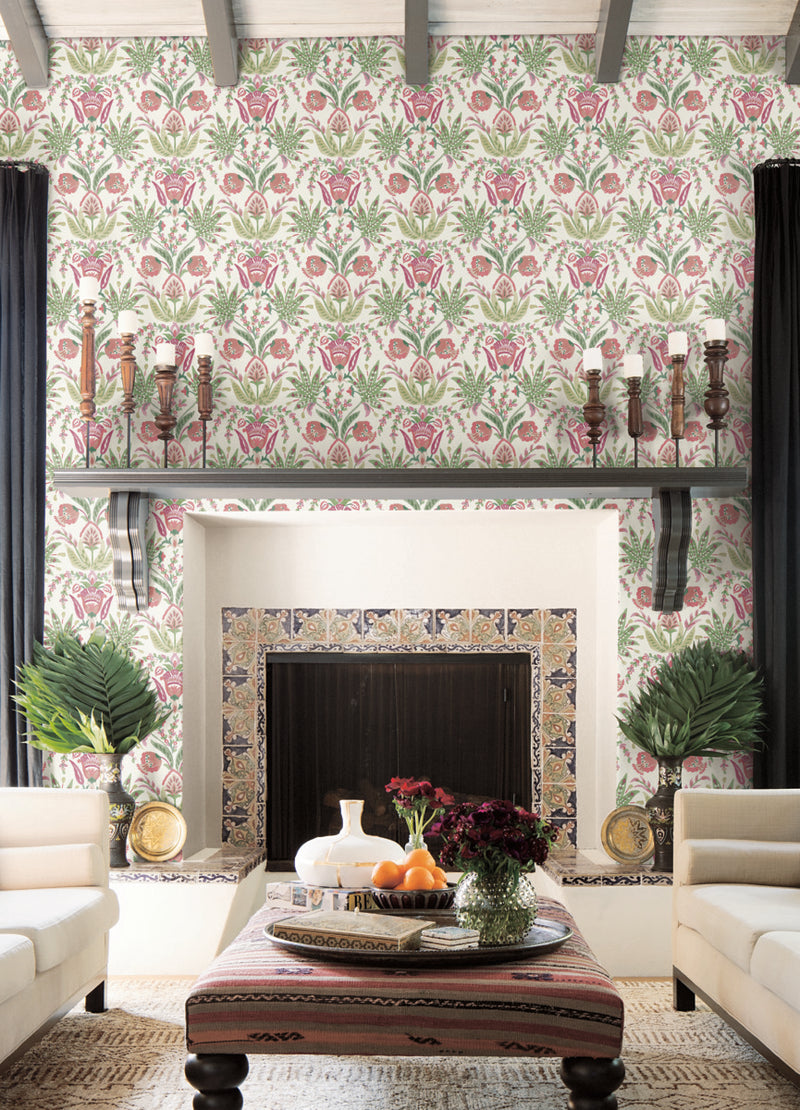 media image for Seaside Jacobean Wallpaper in Beige/Green/Red from the Mediterranean Collection by York Wallcoverings 274