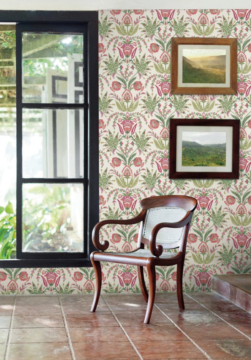media image for Seaside Jacobean Wallpaper in Beige/Green/Red from the Mediterranean Collection by York Wallcoverings 289