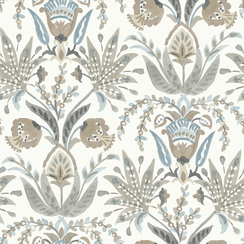 media image for sample seaside jacobean wallpaper in white taupe blue from the mediterranean collection by york wallcoverings 1 276