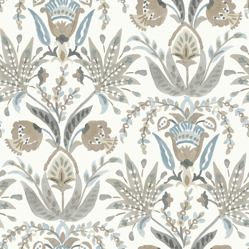 media image for Seaside Jacobean Wallpaper in White/Taupe/Blue from the Mediterranean Collection by York Wallcoverings 257