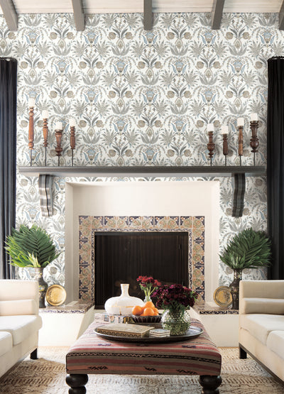 product image for Seaside Jacobean Wallpaper in White/Taupe/Blue from the Mediterranean Collection by York Wallcoverings 40