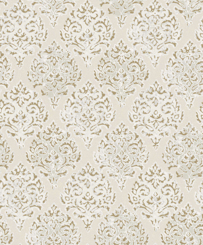 Shop Sample Modern Damask Mottled Wallpaper in Gold/Neutral | Burke Decor