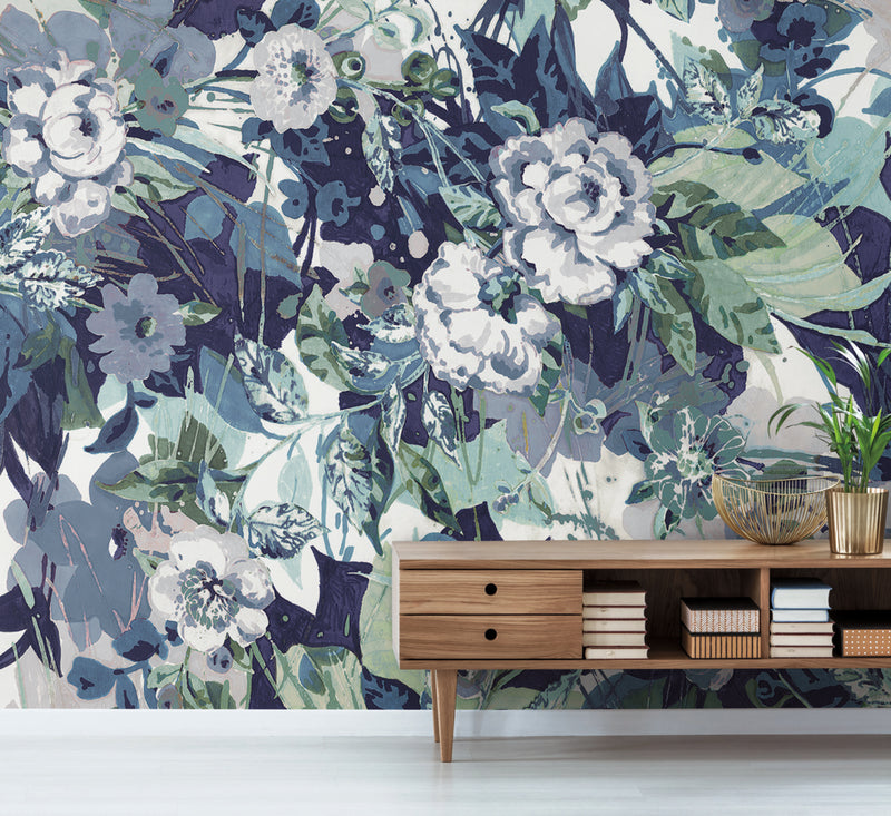 media image for Pop Floral Mural in Blue Multi from the Murals Resource Library Vol. 2 by York Wallcoverings 276