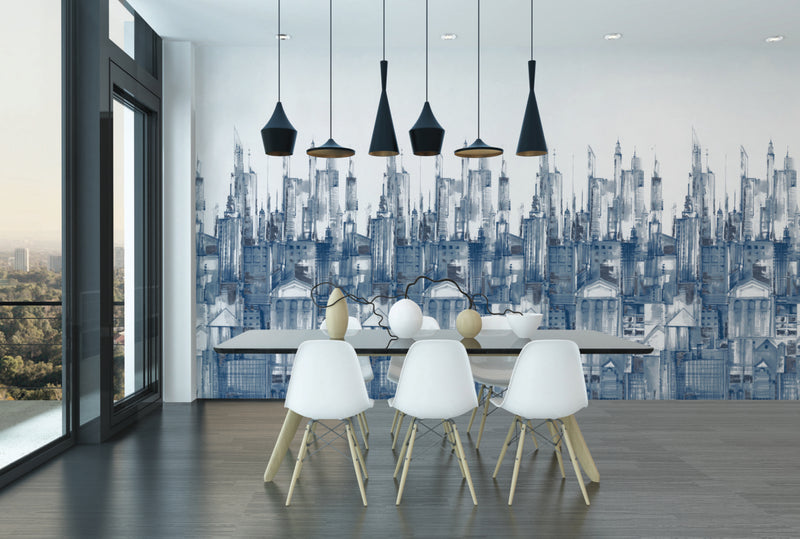 media image for Cityscape Mural in Blue from the Murals Resource Library Vol. 2 by York Wallcoverings 230