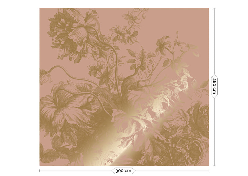 media image for Gold Metallic Wall Mural No. 1 Engraved Flowers in Nude 290