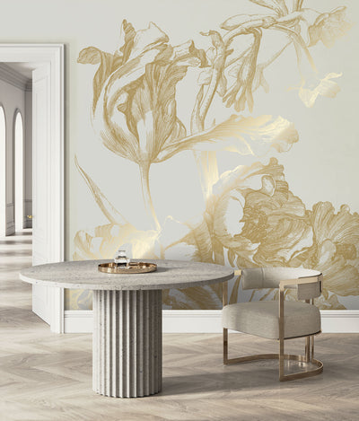 product image for Gold Metallic Wall Mural No. 2 Engraved Flowers in Sand 62