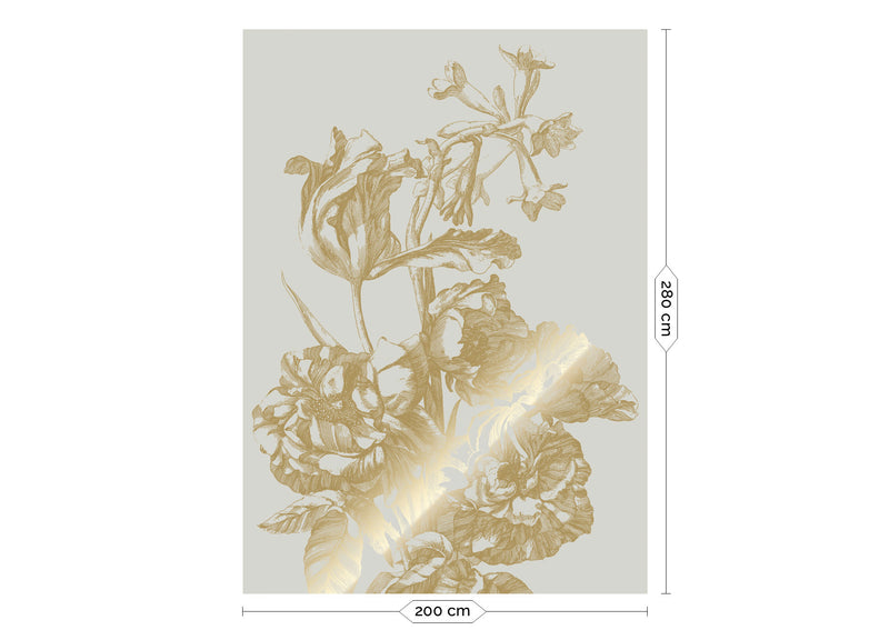 media image for Gold Metallic Wall Mural No. 2 Engraved Flowers in Sand 253