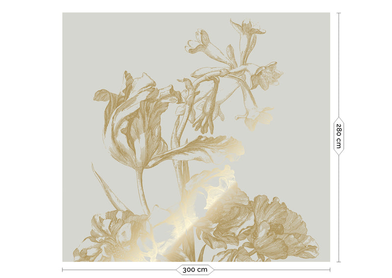 media image for Gold Metallic Wall Mural No. 2 Engraved Flowers in Sand 23