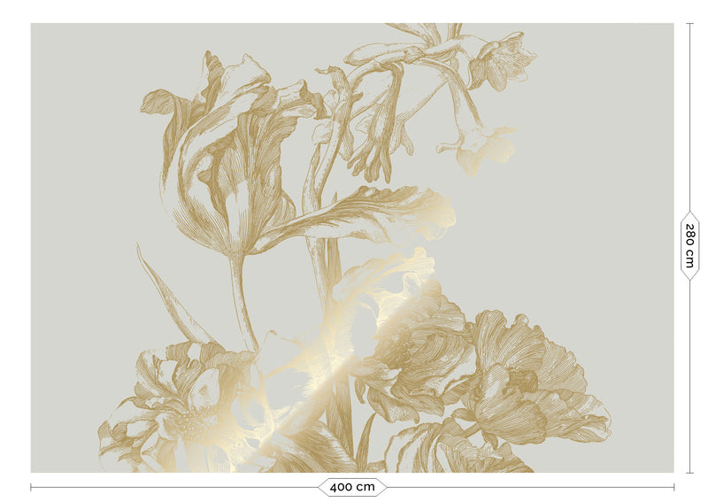 media image for Gold Metallic Wall Mural No. 2 Engraved Flowers in Sand 288