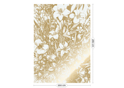product image for Gold Metallic Wall Mural No. 3 Engraved Flowers in Off-White 3