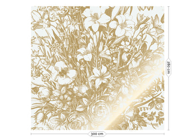 product image for Gold Metallic Wall Mural No. 3 Engraved Flowers in Off-White 55