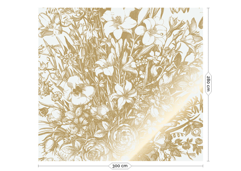 media image for Gold Metallic Wall Mural No. 3 Engraved Flowers in Off-White 27