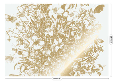 product image for Gold Metallic Wall Mural No. 3 Engraved Flowers in Off-White 90