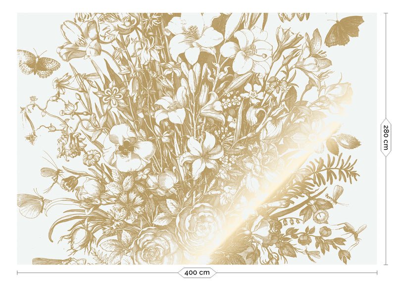 media image for Gold Metallic Wall Mural No. 3 Engraved Flowers in Off-White 256