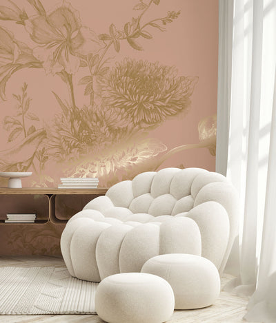 product image of Gold Metallic Wall Mural No. 3 Engraved Flowers in Nude 522