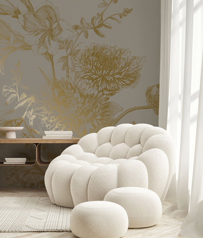 product image of Gold Metallic Wall Mural No. 3 Engraved Flowers in Grey 574