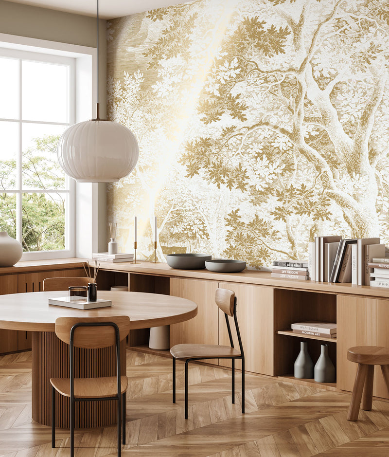 media image for Gold Metallic Wall Mural No. 3 Engraved Landscapes in Off-White 29