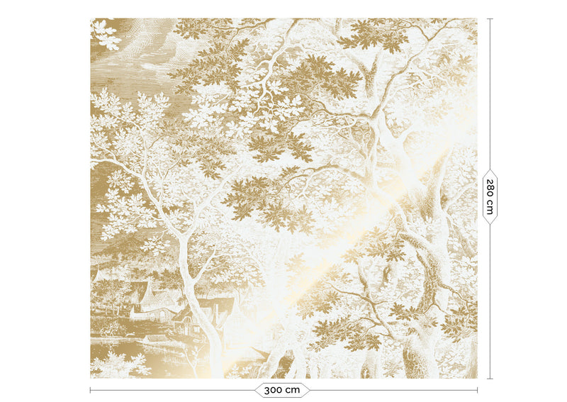 media image for Gold Metallic Wall Mural No. 3 Engraved Landscapes in Off-White 287