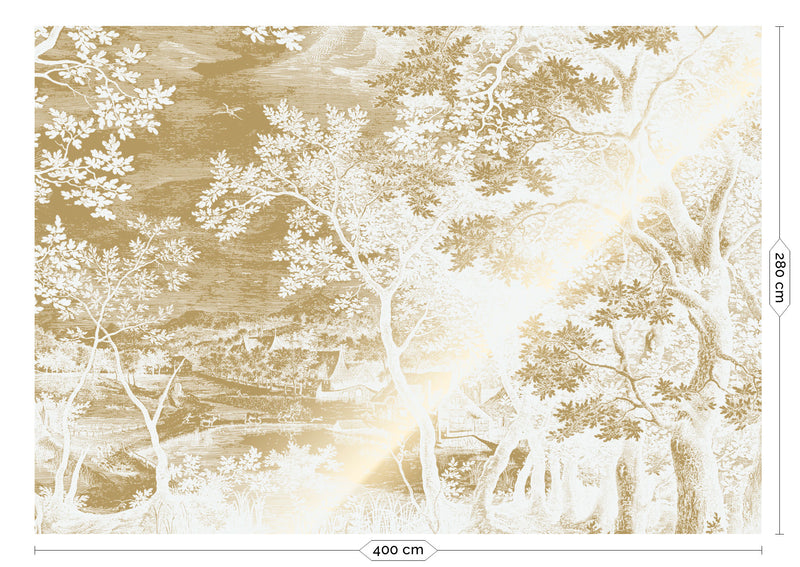 media image for Gold Metallic Wall Mural No. 3 Engraved Landscapes in Off-White 22
