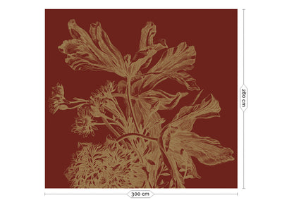 product image for Gold Metallic Wall Mural in Engraved Flowers Bordeaux 90
