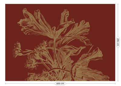 product image for Gold Metallic Wall Mural in Engraved Flowers Bordeaux 81