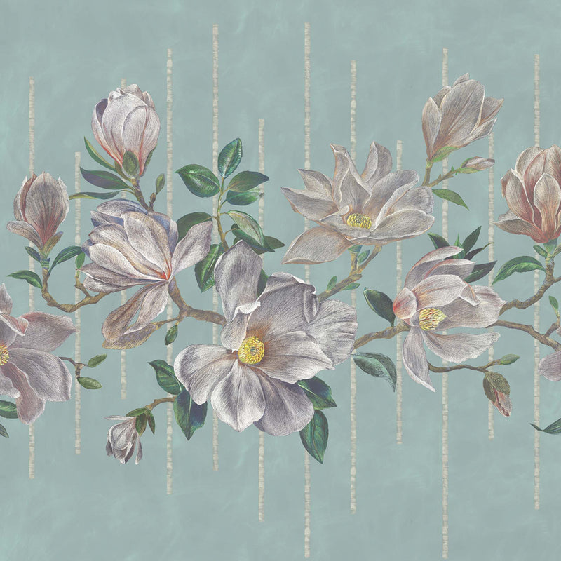 media image for Magnolia Frieze Wall Mural in Aqua and Ochre from the Folium Collection by Osborne & Little 215