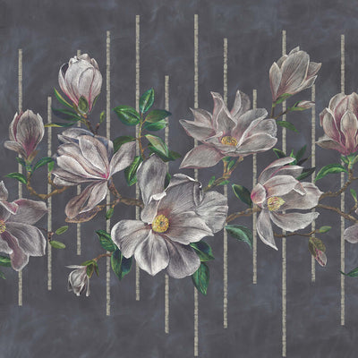 product image of sample magnolia frieze wall mural in charcoal and pink from the folium collection by osborne little 1 532
