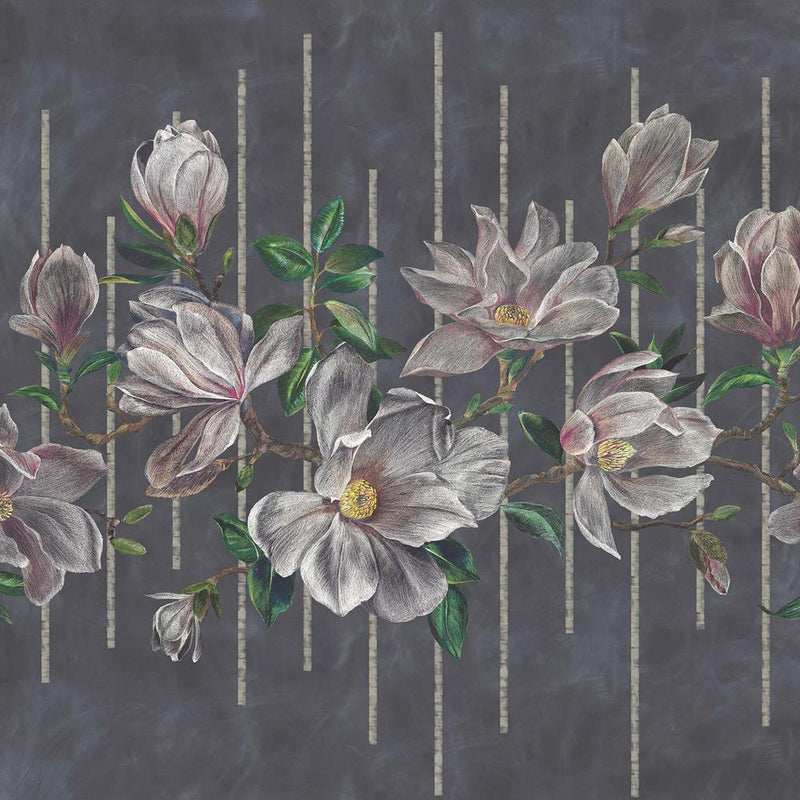 media image for Magnolia Frieze Wall Mural in Charcoal and Pink from the Folium Collection by Osborne & Little 272