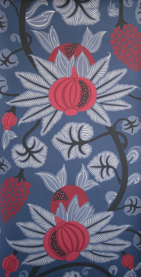 Shop Maharani Wallpaper in Blue and Reds from the Sariskar Collection