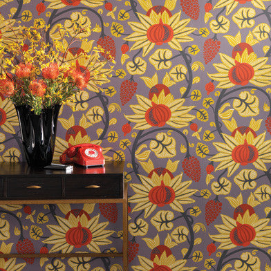 media image for Maharani Wallpaper in Purple and Chartreuse from the Sariskar Collection by Osborne & Little 252