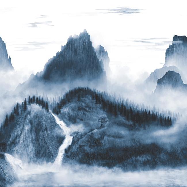 media image for Majestic Mountains Peel & Stick Wall Mural in Blue by RoomMates for York Wallcoverings 253