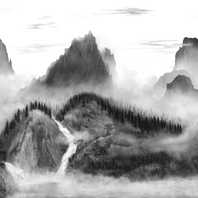 media image for Majestic Mountains Peel & Stick Wall Mural in Grey by RoomMates for York Wallcoverings 255