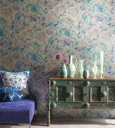 product image of Makrana Wallpaper in Lilac and Turquoise by Matthew Williamson for Osborne & Little 526