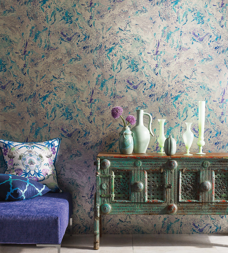 media image for Makrana Wallpaper in Lilac and Turquoise by Matthew Williamson for Osborne & Little 252