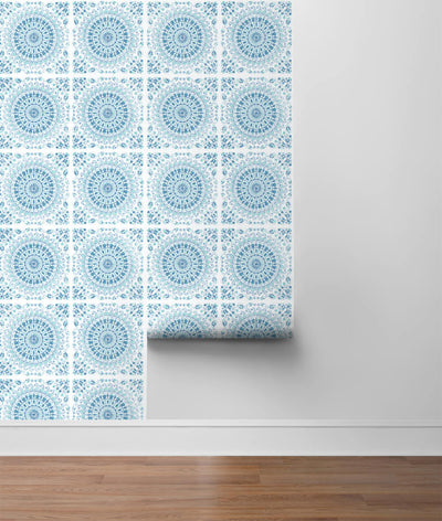 product image for Mandala Peel-and-Stick Wallpaper in Teal and Blue by NextWall 27