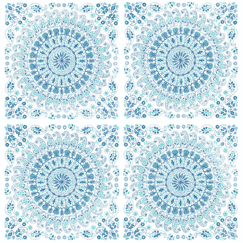 media image for Mandala Peel-and-Stick Wallpaper in Teal and Blue by NextWall 296