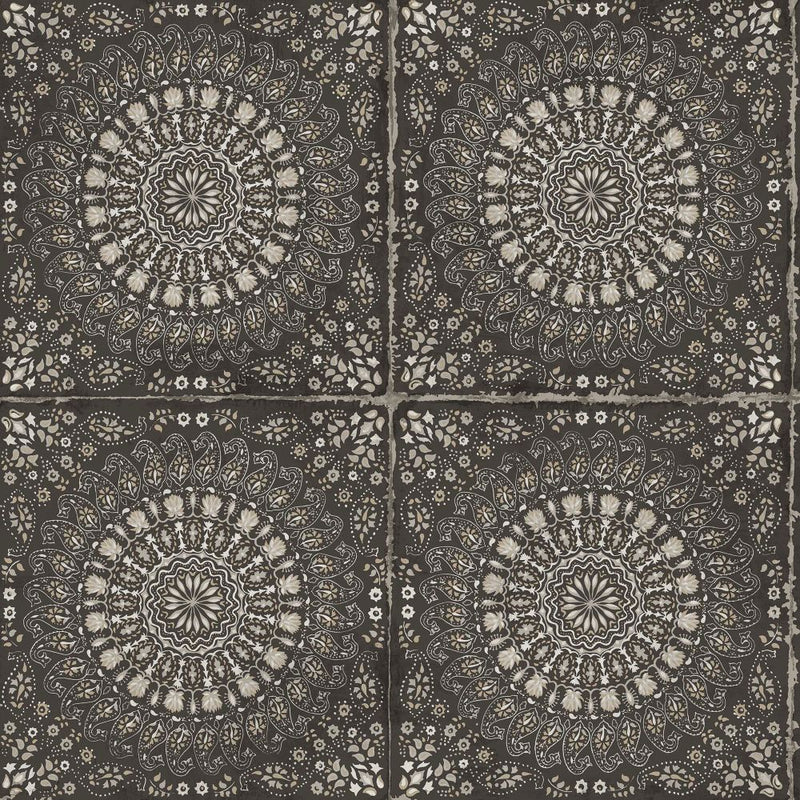 media image for Mandala Boho Tile Wallpaper in Brushed Ebony and Stone from the Boho Rhapsody Collection by Seabrook Wallcoverings 284