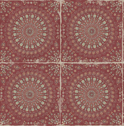 product image of Mandala Boho Tile Wallpaper in Cabernet and Aloe Green from the Boho Rhapsody Collection by Seabrook Wallcoverings 558