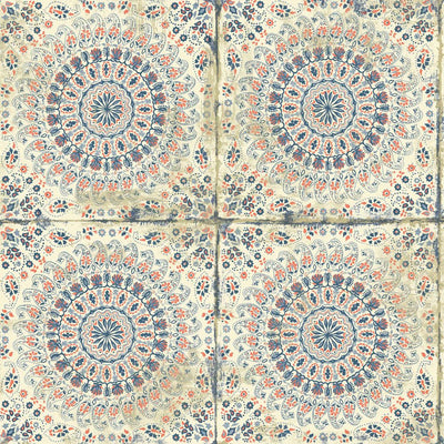 product image of Mandala Boho Tile Wallpaper in Coral, Cream, and Midnight Blue from the Boho Rhapsody Collection by Seabrook Wallcoverings 52