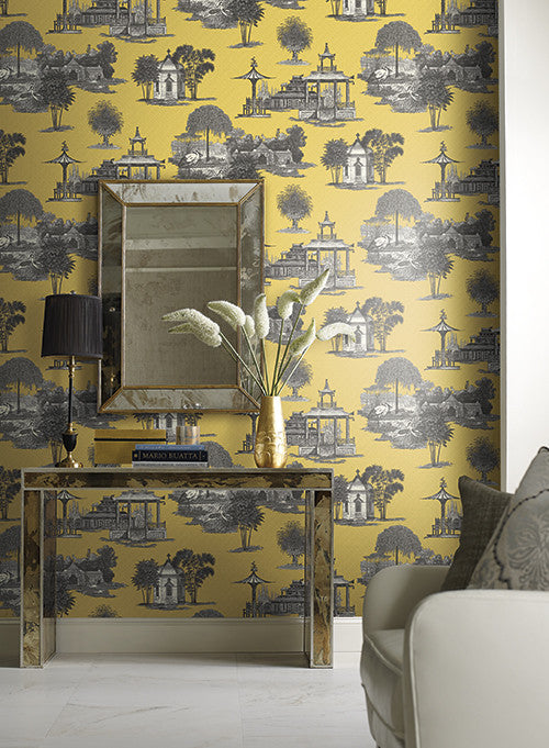 media image for Mandarin Dream Wallpaper in Yellow by Ashford House for York Wallcoverings 242