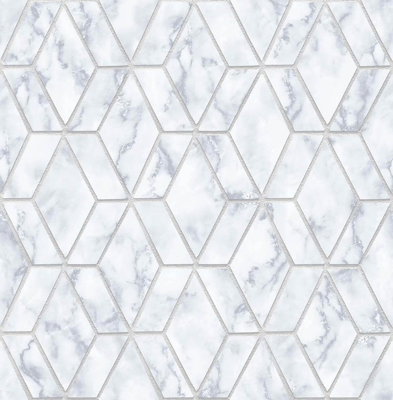 media image for sample marble tile peel and stick wallpaper in grey and metallic silver by nextwall 1 291