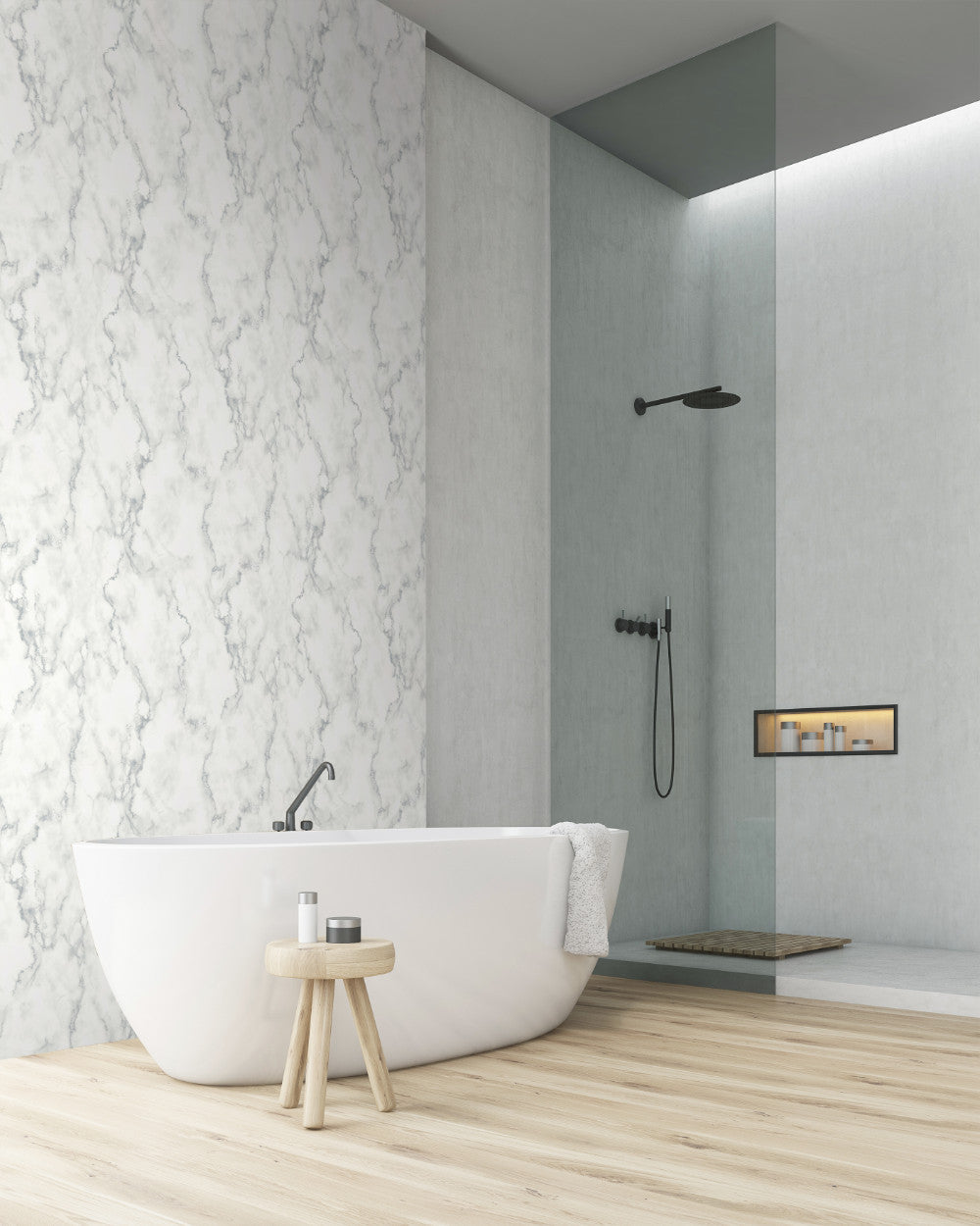 Marble Texture Peel-and-Stick Wallpaper in Grey and White
