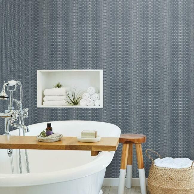 media image for Market Stripe Wallpaper in Navy from the Simply Farmhouse Collection by York Wallcoverings 287