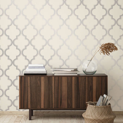 product image for Marrakesh Self-Adhesive Wallpaper in Cream and Metallic Silver design by Tempaper 11