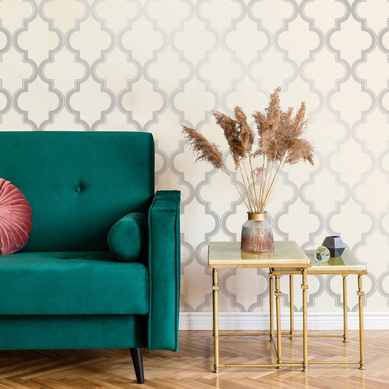 media image for Marrakesh Self-Adhesive Wallpaper in Cream and Metallic Silver design by Tempaper 248
