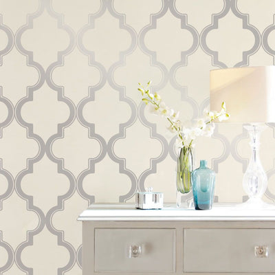 product image for Marrakesh Self-Adhesive Wallpaper in Cream and Metallic Silver design by Tempaper 50