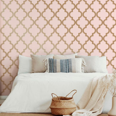product image for Marrakesh Self-Adhesive Wallpaper in Pink and Metallic Gold design by Tempaper 8